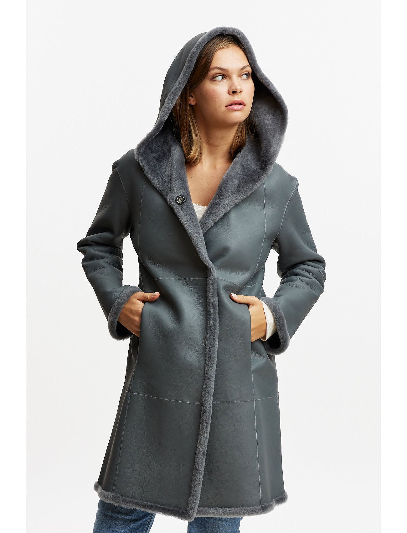Merino lambskin jacket reversible 2in1 - grey