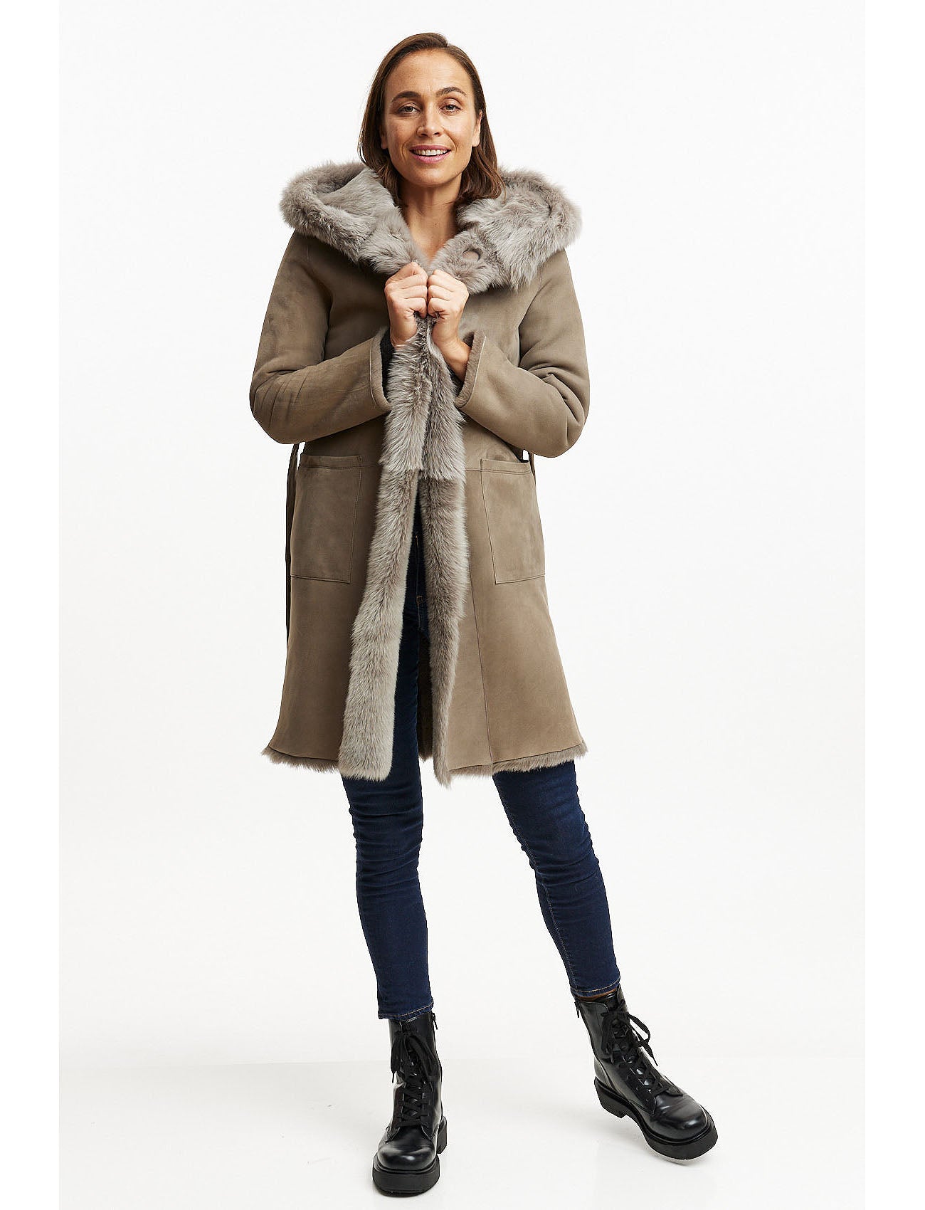 Echtes Lammfell Wildleder Lammfelljacke Damen Leder Jacke Braune