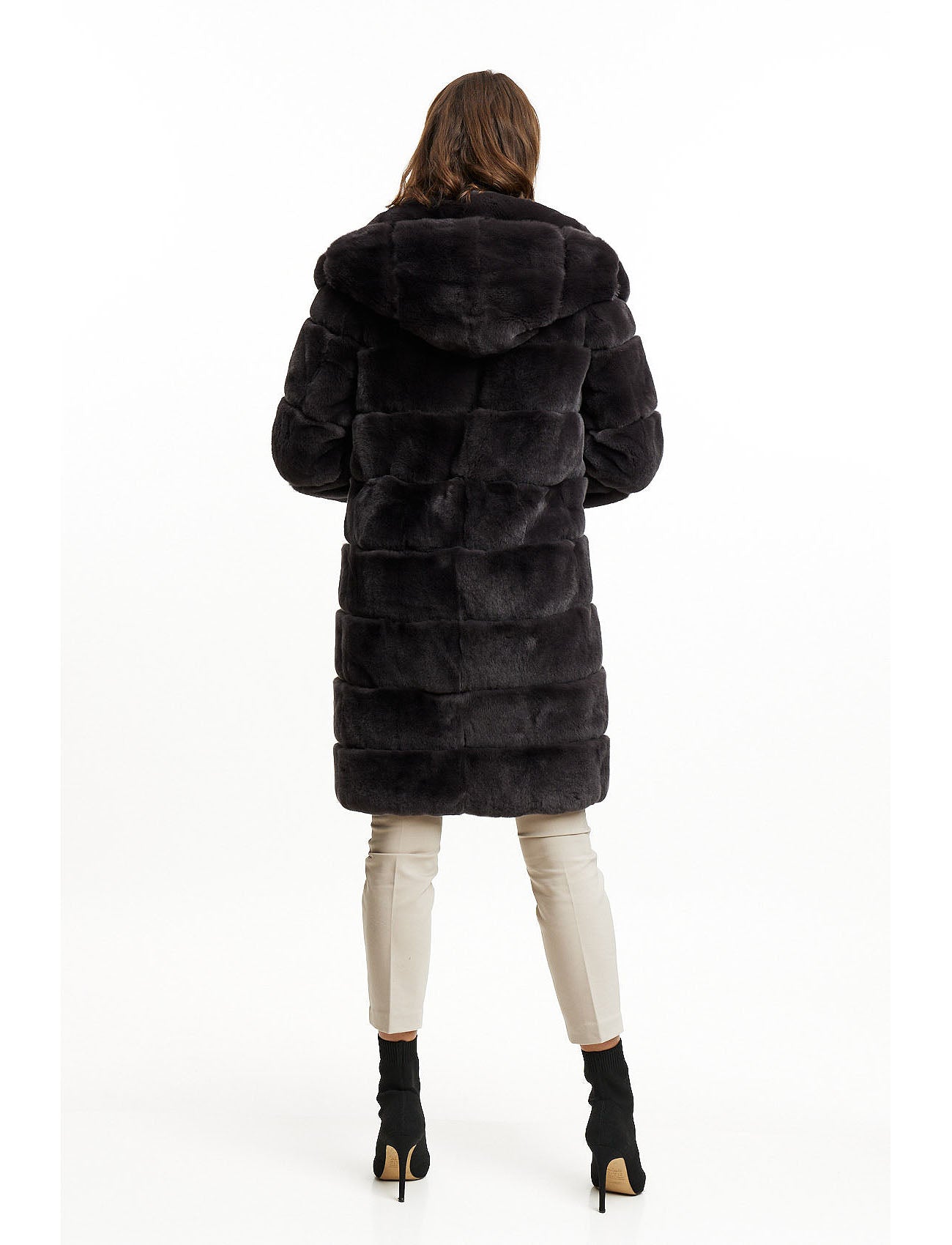 Fur jacket with hood - basalt grey